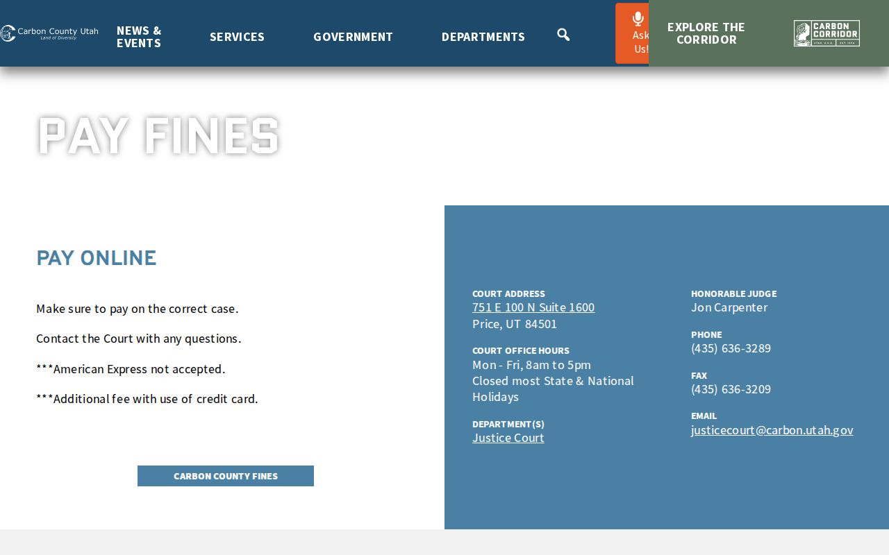 Carbon County Justice Court online and in-person payment instructions