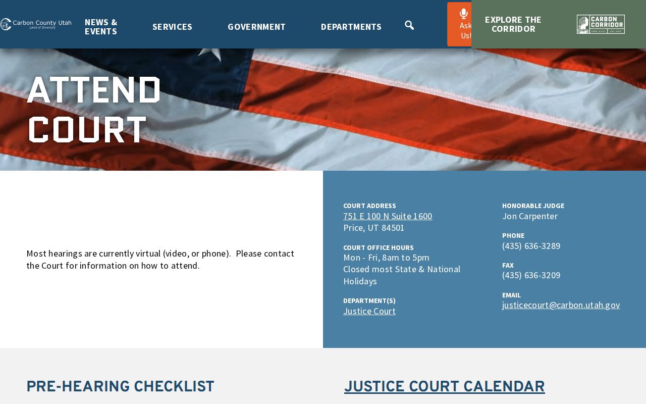 Carbon County court docket hearing and Webex instructions